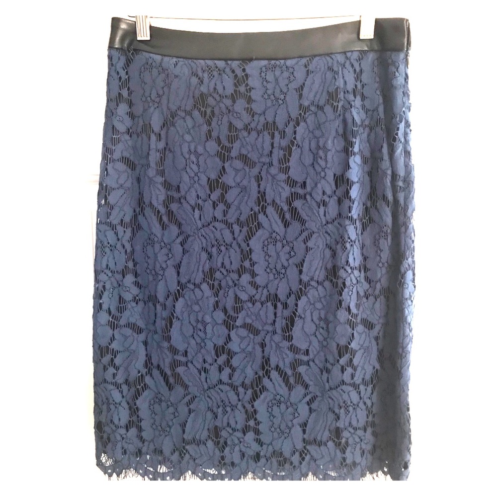 Navy lace/leather pencil skirt - NWOT